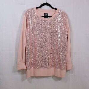 DKNY Sequin Sweatshirt Large Pink‎ Womens Crewneck Sparkle Pullover